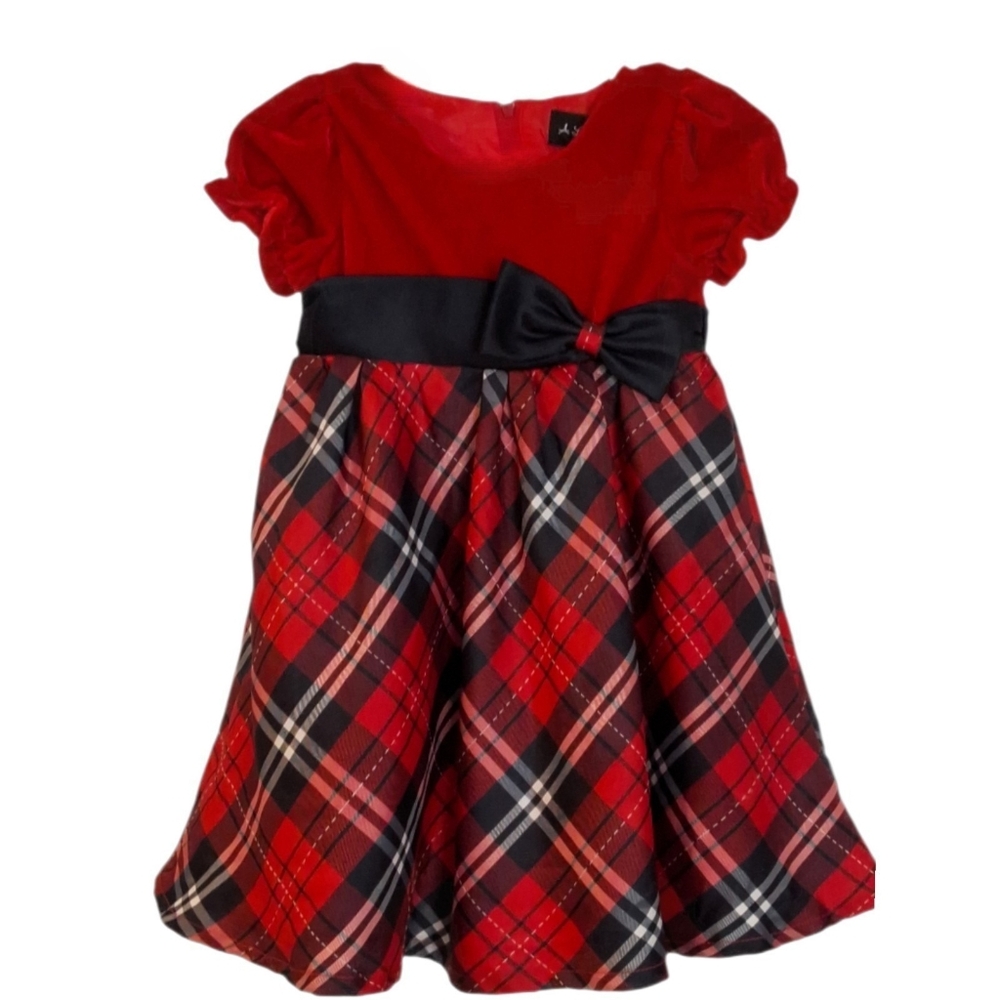 Adorable Toddler Red Plaid Dress with Velvet Top (Size 12M)